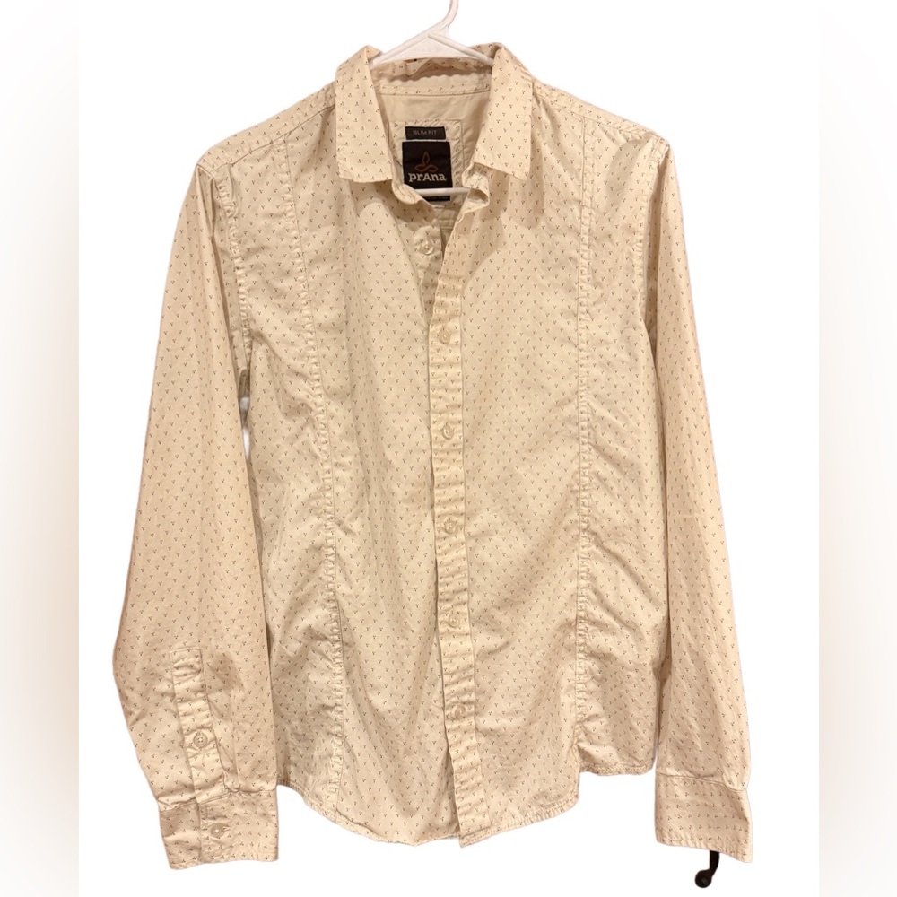 Prana Cream Button Down Shirt Lightweight Cotton